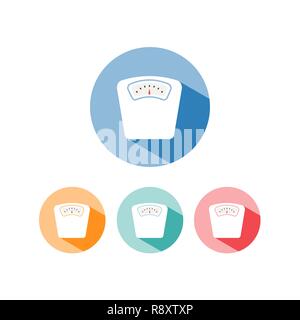 Bathroom scale color icon with shadow on a colored circles. Vector Illustration Stock Vector