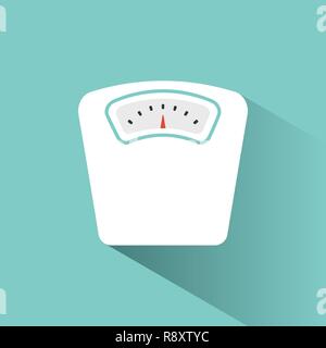 Bathroom scale color icon with shadow on a green background. Vector Illustration Stock Vector