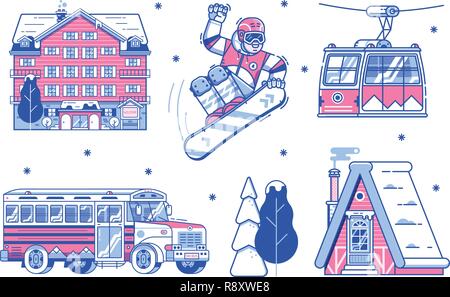 Mountain Ski Resort Icons and Elements Stock Vector