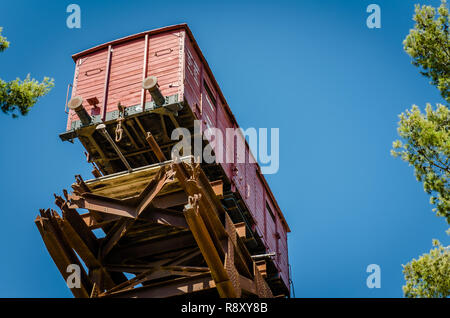 Cattle rail car at Yad Vashem that was used to transport Jews to concentration camps during the Holocaust Stock Photo