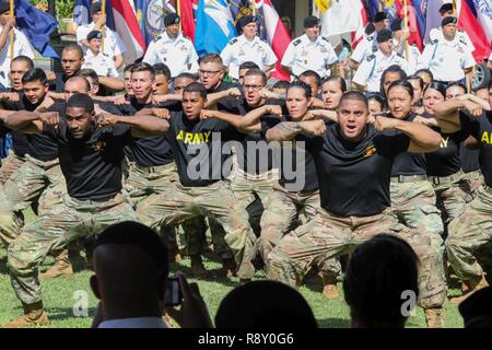 Brig. Gen. J.B. Vowell and the 25th Infantry Division host the Commemoration of the U.S. Army's Actions on December 7, 1941, on Dec. 7, 2018, at Fort DeRussy, Honolulu, Hawaii. The event marked 77 years since the surprise attack on the island of Oahu. Stock Photo