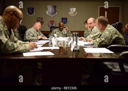 Members of the 118th Wing First Sergeants Council meet at Berry Field Air National Guard Base in Nashville, Tenn., March 4, 2017. The council meets once a month to disseminate information, identify trends, and serve as a focal point for the base Command Chief Master Sergeant. Stock Photo