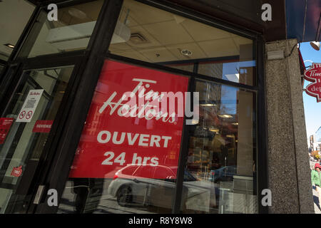 MONTREAL, CANADA - NOVEMBER 9, 2018: Tim Hortons logo in front of one of  their restaurants in Montreal, Quebec. Tim Hortons is a cafe and fastfood  can Stock Photo - Alamy