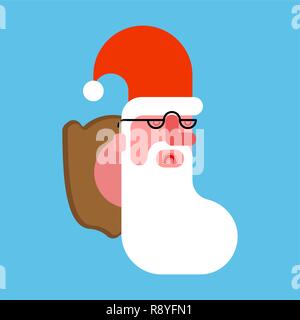 Santa hunting trophy. Claus head on wooden shield. Christmas new year illustration   Stock Vector