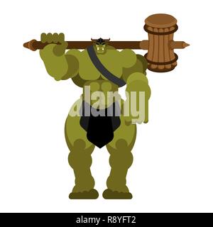 Ogre warrior with weapon. Green goblin Strong. berserk Troll Stock Vector