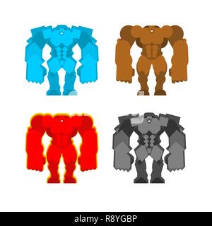 Golem set. Mud and Ice. Stone in fire. Four forces Fantastic Magic Big Monster Stock Vector