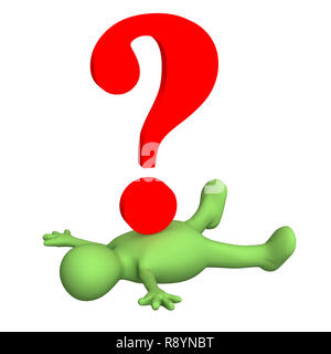 3d person - puppet, pressed down by question mark Stock Photo