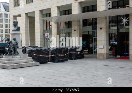 Dresden, Germany, December 14., 2018: Bigpacks made of black plastic, filled with stones and gravel, to ward off terrorist attacks on visitors to the  Stock Photo