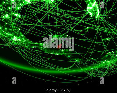 Belize on green model of planet Earth with network representing blue ...
