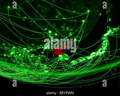North Korea on green model of planet Earth with network representing ...