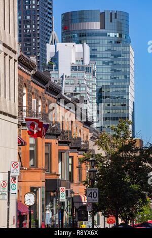 Canada, Province of Quebec, Montreal, Crescent Street and Downtown Towers Stock Photo