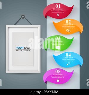 Frame, paper business infographic. Five items. Stock Vector