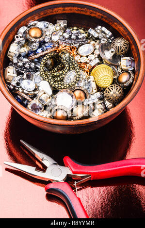 Making of handmade jeweller.Tools for jewelry making. Stock Photo