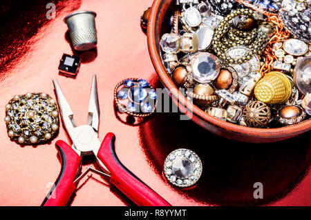 Making of handmade jeweller.Tools for jewelry making. Stock Photo