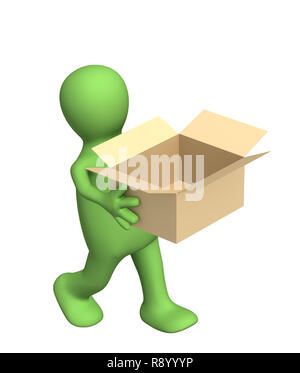 3d puppet with empty opened box Stock Photo