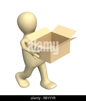 3d puppet with empty opened box Stock Photo