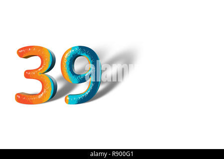 3D Number 39 thirty nine lively colours Stock Photo