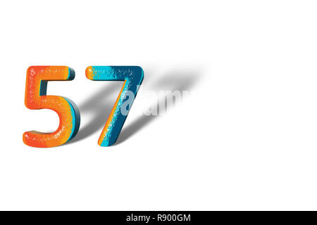 3D Number 57 fifty seven lively colours Stock Photo