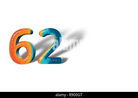 Red number 62 (number sixty-two) with golden symbols endless knot. 3D ...