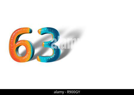 3D Number 63 sixty three lively colours Stock Photo