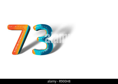 Red number 73 (number seventy-three) with golden symbols endless knot ...