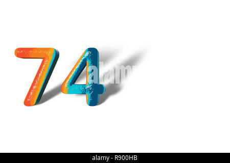 3D Number 74 seventy four lively colours Stock Photo