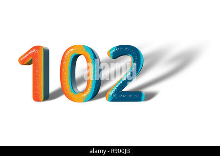 3D Number 102 one hundred two lively colours Stock Photo