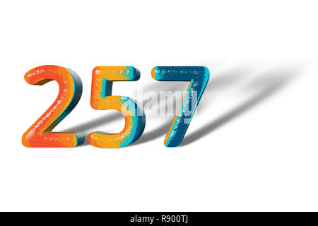 3D Number 257 two hundred fifty seven lively colours Stock Photo