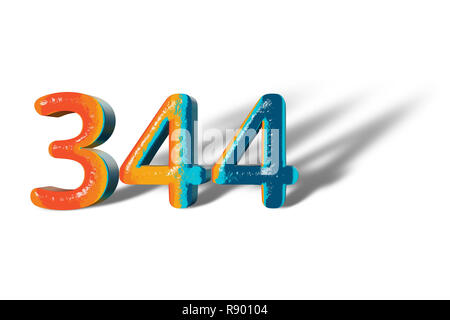 3D Number 344 three hundred forty four lively colours Stock Photo