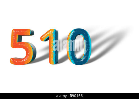 3D Number 510 five hundred ten lively colours Stock Photo