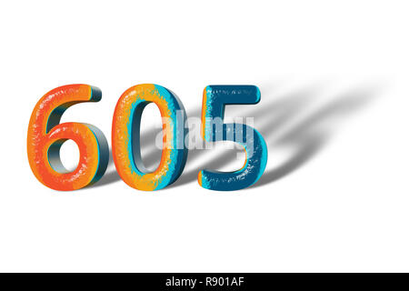 3D Number 605 six hundred five lively colours Stock Photo