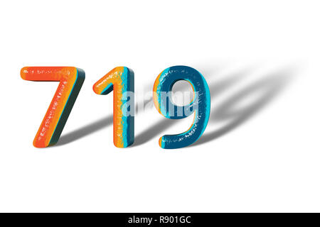 3D Number 719 seven hundred nineteen lively colours Stock Photo