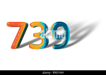 3D Number 739 seven hundred thirty nine lively colours Stock Photo