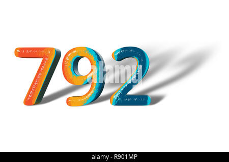 3D Number 792 seven hundred ninety two lively colours Stock Photo