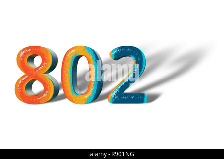 3D Number 802 eight hundred two lively colours Stock Photo