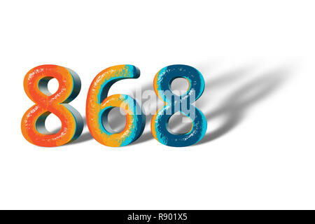 3D Number 868 eight hundred sixty eight lively colours Stock Photo