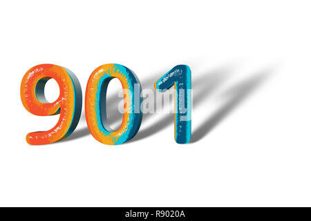 3D Number 901 nine hundred one lively colours Stock Photo