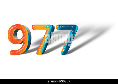 3D Number 977 nine hundred seventy seven lively colours Stock Photo