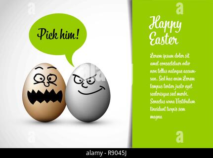 Funny easter card with easter eggs and a speech bubble with text: Pick him! Stock Vector
