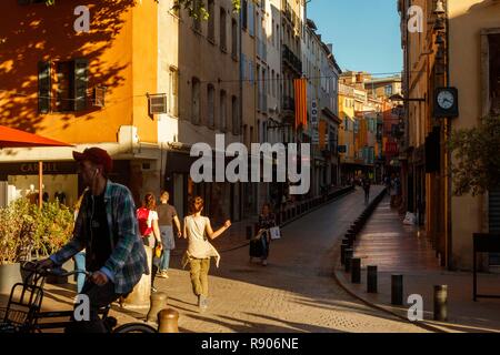 France, Pyrenees Orientales, Perpignan, city center, street scene in downtown Stock Photo