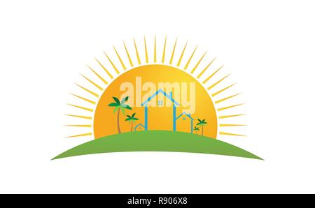 Raising sun scenery real estate home Stock Vector