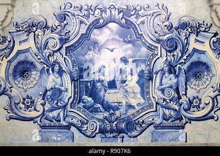 Blue and white historic tile painting with religious motive Blue and white historic tile painting with religious motive