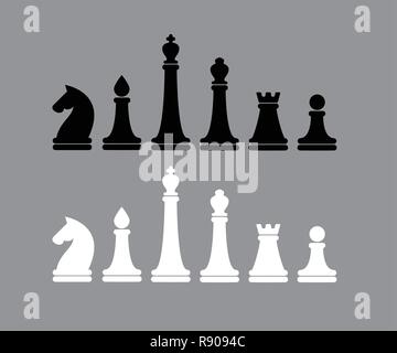 Vector simple illustration of Chess figures black and white version on gray background Stock Vector