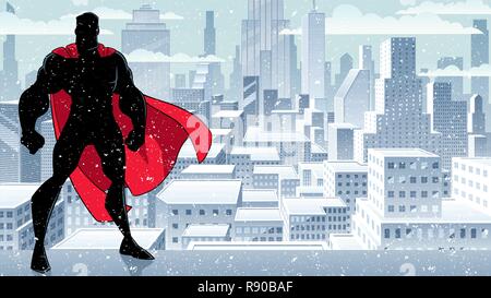 Superhero Standing Tall Winter Silhouette Stock Vector