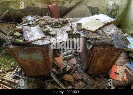 Abandoned office in a former ore mine, Czech Republic Stock Photo