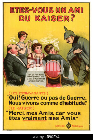 Are You A Friend Of The Kaiser - Vintage French World War One Propaganda Poster Stock Photo