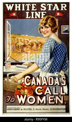 Calling All Women - Vintage Canadian World War One Propaganda Poster Stock Photo