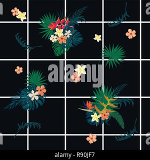 Seamless vecor exotic geometrical pattern with cells, flowers, feathers. Stock Vector