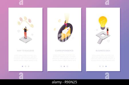 Business situations - set of isometric vector vertical web banners Stock Vector