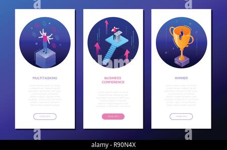 Business situations - set of isometric vector vertical web banners Stock Vector